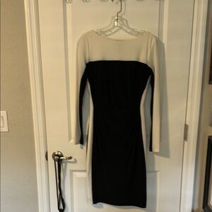 Chaps Black and Tan Long Sleeve Sheath Dress